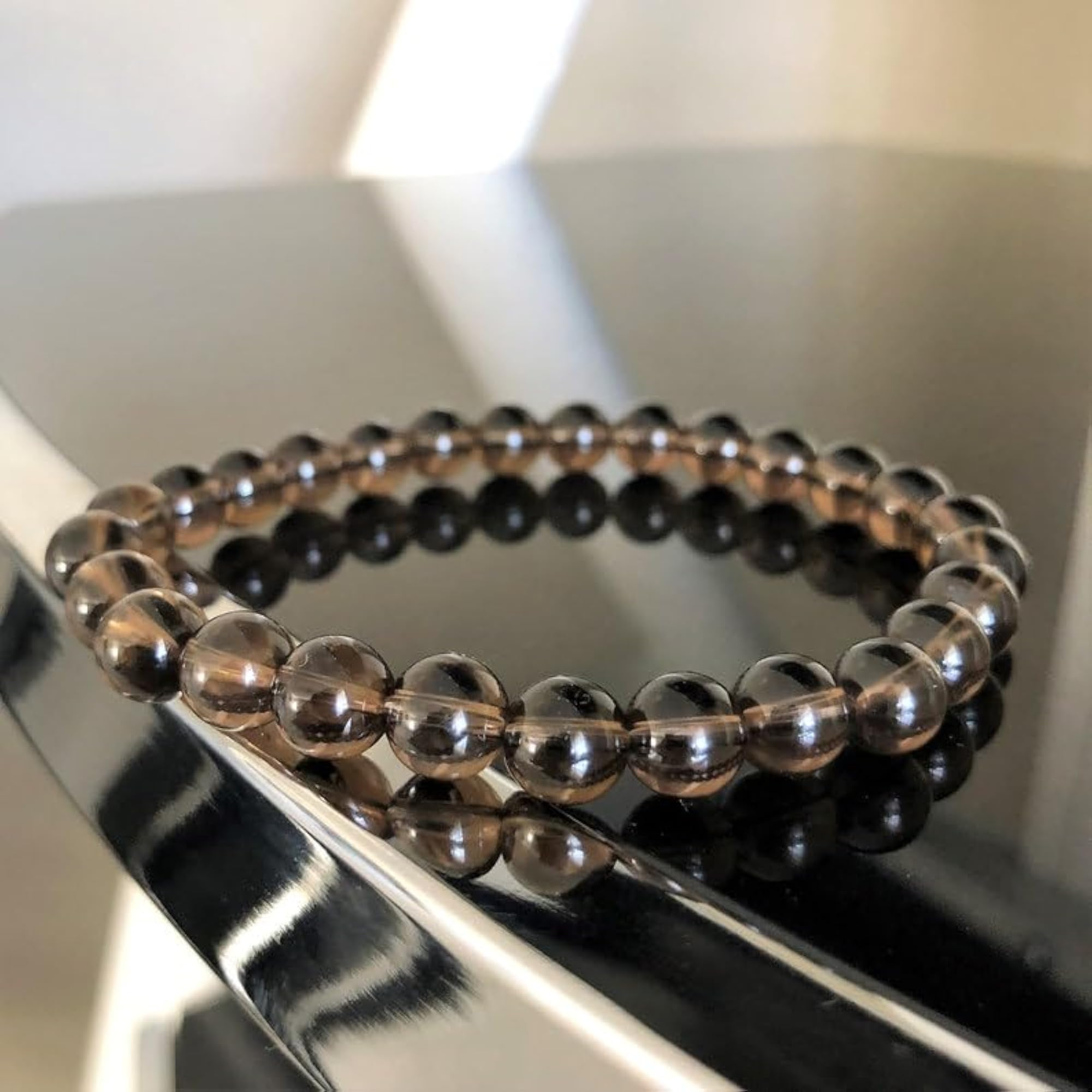 Natural Smoky Quartz 8mm Round Bead Stretchable Bracelet, Unisex